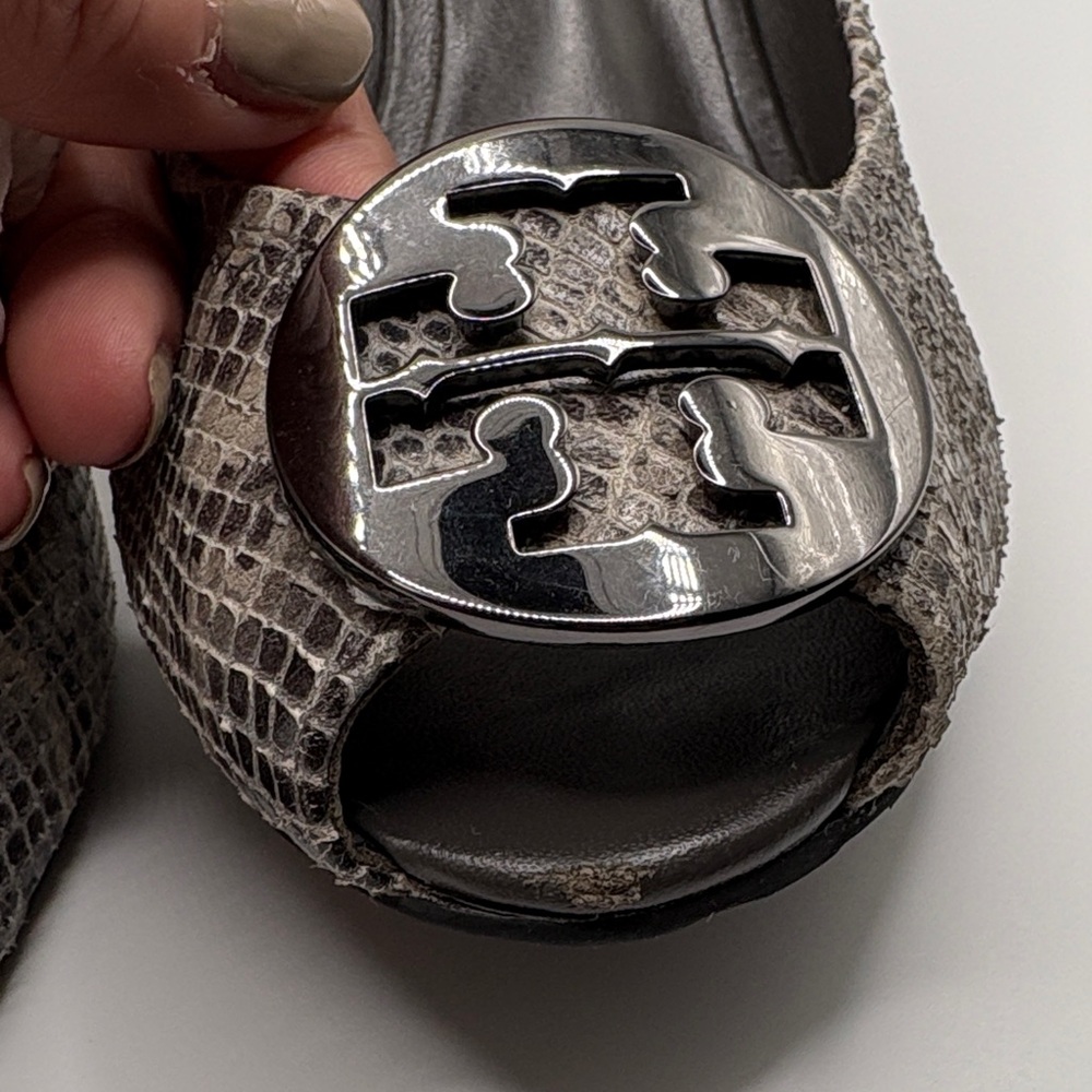 Tory Burch Chic Snakeskin Peep-Toe Heels - Picture 5 of 10